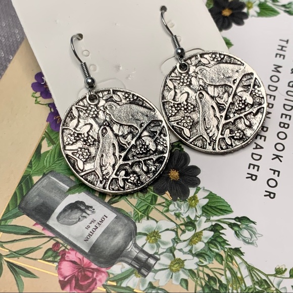 Antiqued Silver Birds Tree Branch Coin Earrings - Picture 3 of 8